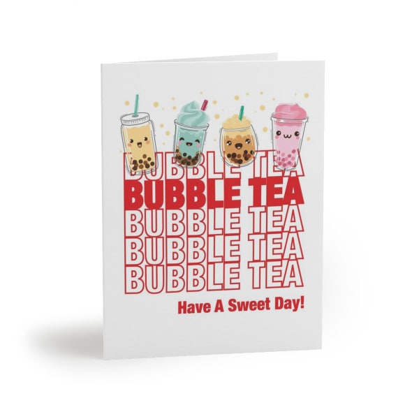 Boba Bubble Tea Card in Thank you Bag Print with Envelope & Matching Sticker Seal