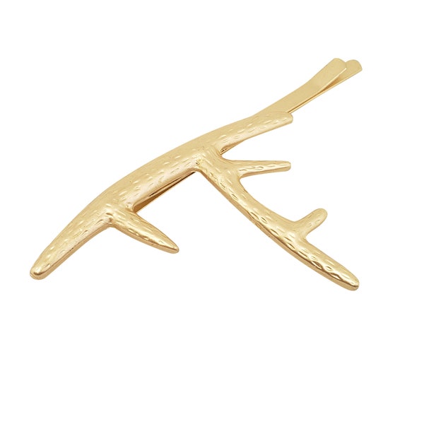 Beautiful Gold Deer Antler Hair Clip - Christmas Holiday Reindeers Accessory Clip