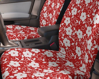 Red Tropical Car Seat Covers Vehicle, Floral Seat Protectors, Hibiscus Flowers, Gift for Car, Bizarre Seat Cover, Universal Fit, Set of 2