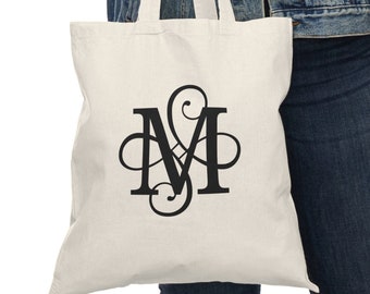 Custom MonogramTote Bag, Personalized ToteBags, Monogrammed Letter Canvas Totes, Library Book,  Reusable Grocery Shopping Bag, Canvas Tote