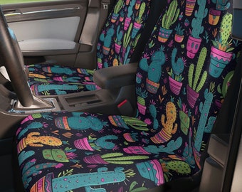 Cactus Seat Covers for Vehicle, Cactii Seat Cover, Colorful Groovy Seat Protector, Bizarre Car Seat Cover, Car Gift, Universal Fit, Set of 2
