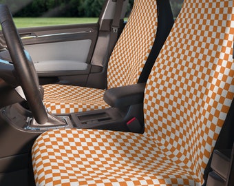 Orange Checkered Car Seat Covers for Vehicle, Auto Seat Cover, Tennessee Colors, Gift for Her Car, Set of 2, Seat Covers for Women