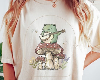 Frog on Mushroom Shirt, MILF-Man I Love Frogs, Cottagecore Cute Shirt, Comfort Colors Shirts, Frog and Toad, Playing Banjo, Trendy Oversized
