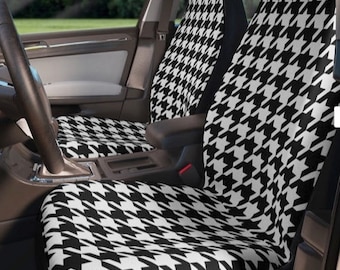 Car Seat Covers Vehicle, Houndstooth Pattern, Black and White Seat Protectors, Gift for Car, Bizarre Seat Cover, Universal Fit, Set of 2