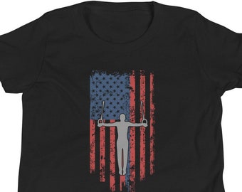 Gymnastics Tshirt, Boys Gymnastics Shirt, Gymnastics Shirt Kids, Gift for Gymnast, American Flag Gymnastics, Youth Short Sleeve T-Shirt