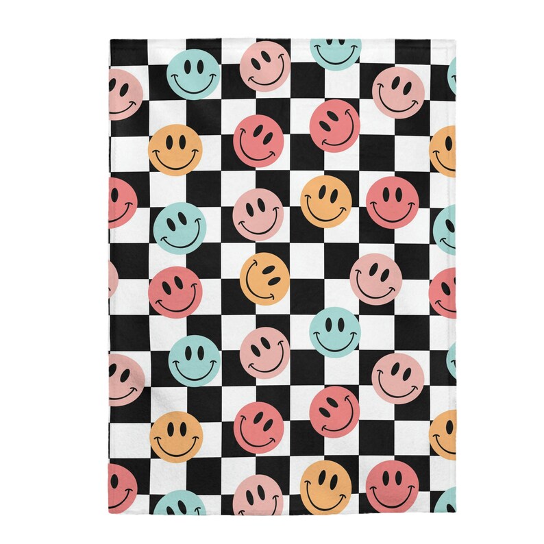 Groovy Smile Face Blanket, THIN Velveteen Plush Blanket, Youth Y2K Blanket, Parade Blanket, Gift for College Dorm, Kids Blanket, Boho Fleece image 5