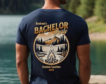 Bachelor Party Camping Custom Shirt, Men Bach Party, Personalized Guys Weekend TShirts, Groomsmen Gift Idea, Bridal Party Wedding Favor