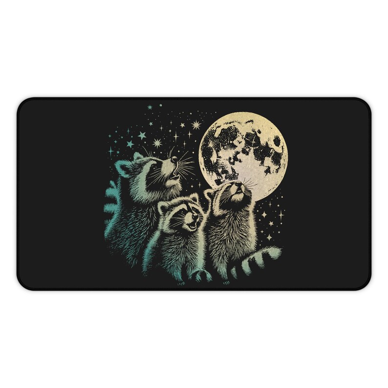 Raccoon Funny Desk Mat, Feral Raccoons Computer Desk Mats, Gaming Pad with Moon and Raccoons, Home Office Decor, Back to School Desk Mat Bild 3