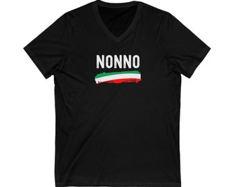 Nonno Gifts, Italian Grandfather Gift, Italy Flag, Grand Dad, Papa, Grampa, V-Neck Shirt, Unisex Jersey Short Sleeve V Neck Tee