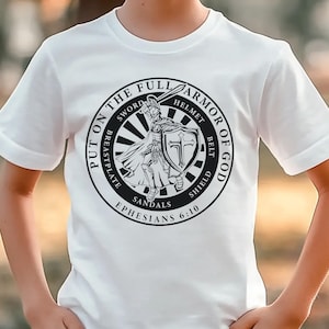 Armor of God Kids Christian Shirt, Bible Verse Youth TShirt, Inspirational Shirt for Kids, Faith-Based Gift, Back to School Boys Jesus Shirt