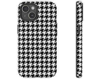 iPhone 15 Black and White Houndstooth Phone Case, Preppy Phone Cover, I Phone 14 Pro Max Plus, Tough Cases