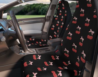 Cherries Car Seat Covers, Coquette Cherry Car Decor, Cute Gift for her car, Gifts for Car Lovers, Vehicle Seat Protectors, Set of 2