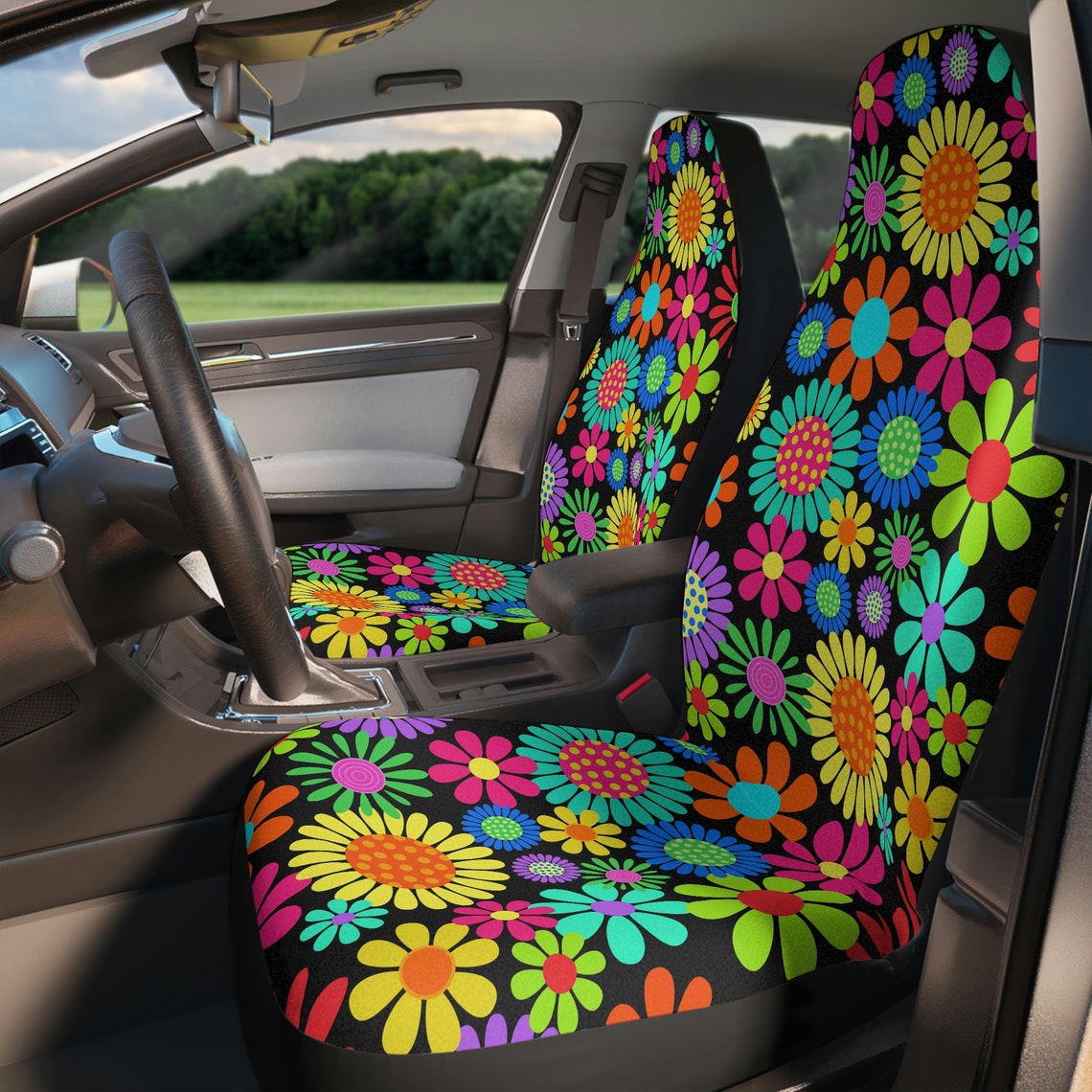 Car Seat Covers for Vehicle, Groovy Retro Seat Cover, Set of 2, Bizarre ...