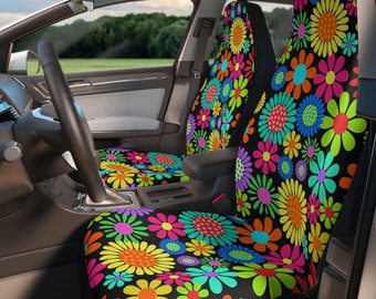 Car Seat Covers for Vehicle, Groovy Retro Seat Cover, Set of 2, Bizarre Car Seat Cover, Bright Colors Seat, Bucket Seat Cover, Universal Fit