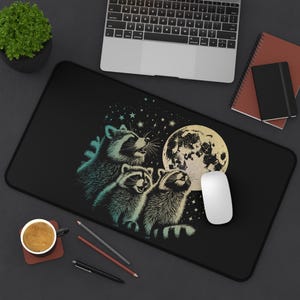 Raccoon Funny Desk Mat, Feral Raccoons Computer Desk Mats, Gaming Pad with Moon and Raccoons, Home Office Decor, Back to School Desk Mat Bild 1