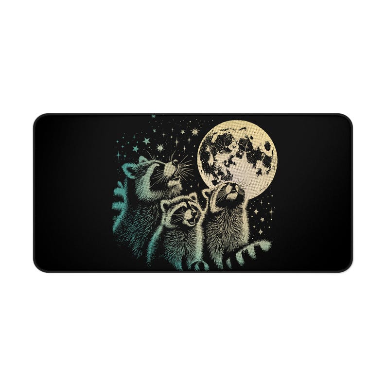 Raccoon Funny Desk Mat, Feral Raccoons Computer Desk Mats, Gaming Pad with Moon and Raccoons, Home Office Decor, Back to School Desk Mat Bild 4