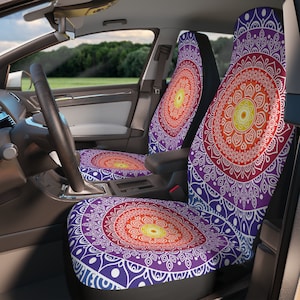 Car Seat Covers Vehicle, Mandala Seat Cover, Colorful Gifts, Seat Protectors, Bizarre Car Seat Cover, Bucket Seats, Universal Fit, Set of 2