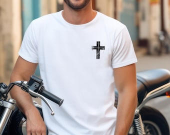 Christian Shirt for Men, Grunge Cross Tshirt, Bible Verse Shirts for Him, Christianity Gift for Fathers Day, Unisex Short Sleeve Tee