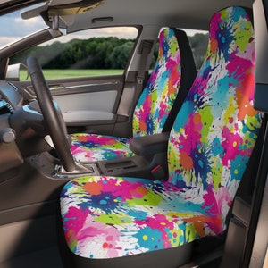 Car Seat Covers for Vehicle, Colorful Auto Seat Cover, Paint Splash Pattern, Set of 2, Seat Protectors for Women, Gifts for New Car