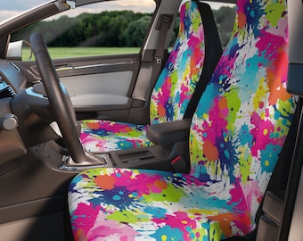 Car Seat Covers for Vehicle, Colorful Auto Seat Cover, Paint Splash Pattern, Set of 2, Seat Protectors for Women, Gifts for New Car