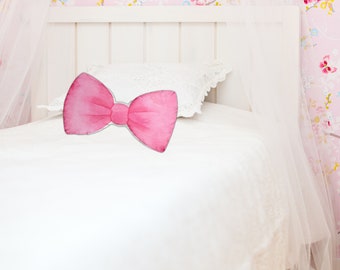 Bow Shaped Pillow, Pink Coquette Bow Throw Pillow, Girl Bedroom Decor, Gift for Little Girls Room, College Dorm, Custom Shaped Pillow