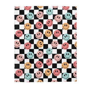 Groovy Smile Face Blanket, THIN Velveteen Plush Blanket, Youth Y2K Blanket, Parade Blanket, Gift for College Dorm, Kids Blanket, Boho Fleece image 3