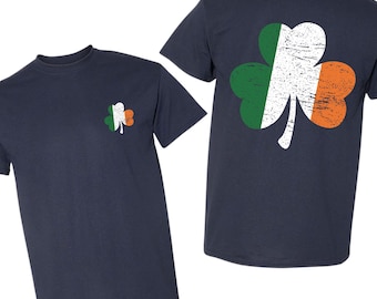 Mens St Paddy's Day Shamrock Irish Flag Shirt, Comfort Colors St Patty's Day Clover TShirt Guys, Front and Back Unisex T-Shirt