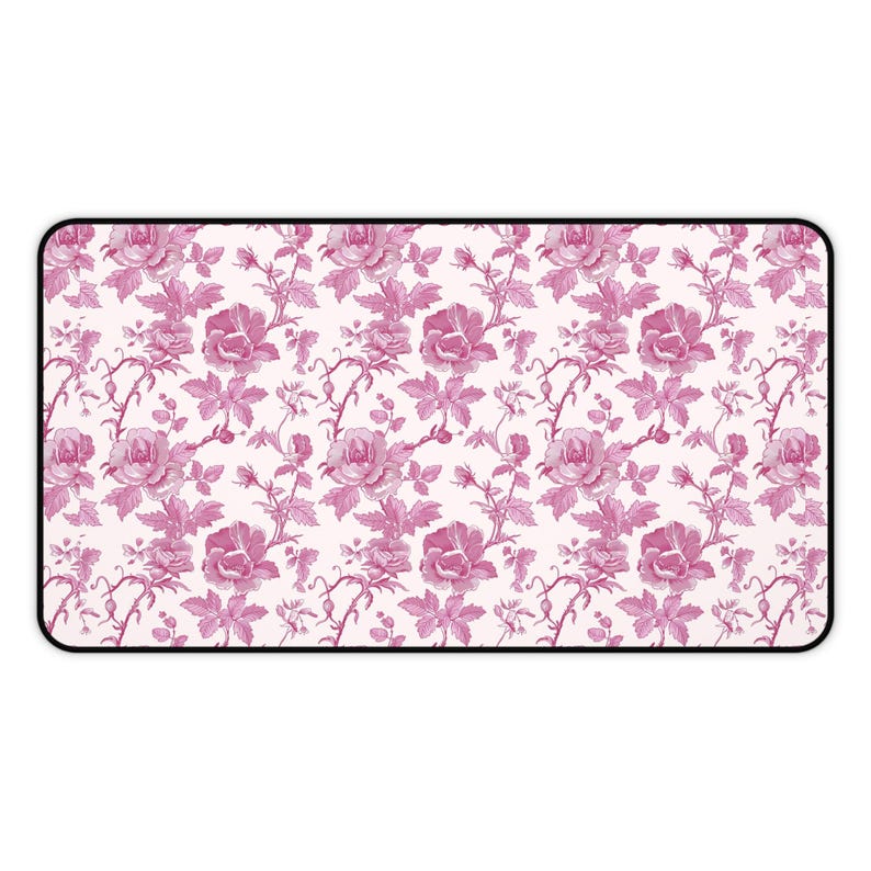 Toile Pink Floral Desk Mat, Pink Computer Desk Mats, Gaming Pad With ...