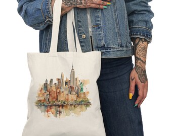 NYC Tote Bag, New Yorker ToteBags, New York Skyline, NY Canvas Bags, Library Book Bag, Reusable Grocery Shopping Bag, Natural Canvas Tote