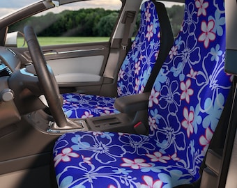 Car Seat Covers Vehicle, Hawaiian Floral, Blue Flowery Seat Protectors, Tropical Gift for Car, Bizarre Seat Cover, Universal Fit, Set of 2