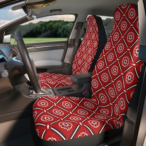 Car Seat Covers for Vehicle, Red Flowery Seat Covers, Retro Seat Covers, Bizarre Car Seat Covers, Gifts for Her Car, Universal Fit, Set of 2