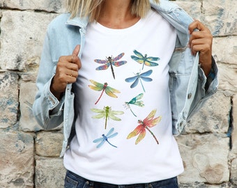 Dragonfly Tshirt, Dragonflies Shirt, Watercolor Dragonflies, Summer Tshirt, Cottagecore Aesthetic, Dragon Fly Gifts, Unisex Short Sleeve Tee