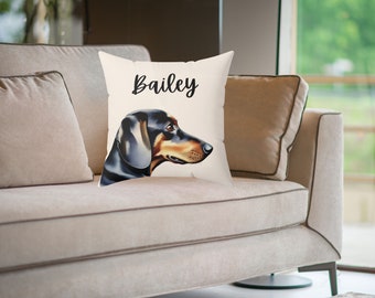 Custom Dachshund Pet Pillow, Personalized Doxie Lover Gift, Gifts for Dachshund Mom, Dog Mama, Wiener Dog, Polyester Square Throw Pillow