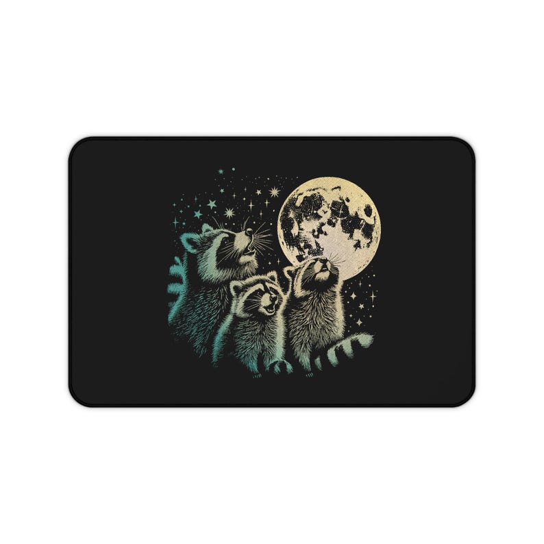 Raccoon Funny Desk Mat, Feral Raccoons Computer Desk Mats, Gaming Pad with Moon and Raccoons, Home Office Decor, Back to School Desk Mat Bild 2