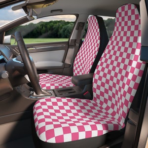 Pink Checkered Car Seat Covers for Vehicle,  Auto Seat Cover, Set of 2, Seat Covers for Women