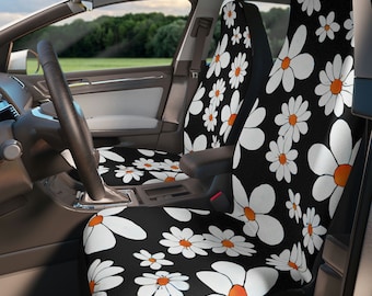 Car Seat Covers for Vehicle, Retro Flowers Seat Covers, Flowery Colorful Seat Cover, Bizarre Car Seat Cover, Universal Fit, Set of 2