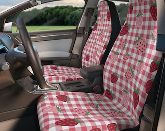 Car Seat Covers for Vehicle, Bizarre Car Seat Cover, Strawberry Checkerboard Car Seat Cover, Universal Fit, Set of 2, Bucket Seat Covers