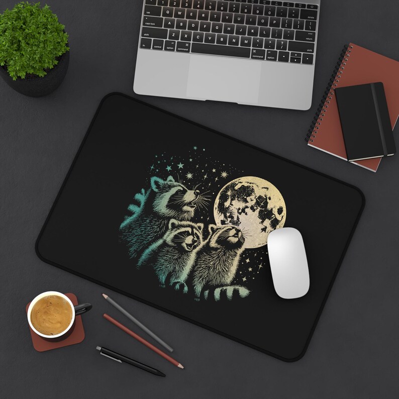 Raccoon Funny Desk Mat, Feral Raccoons Computer Desk Mats, Gaming Pad with Moon and Raccoons, Home Office Decor, Back to School Desk Mat Bild 7