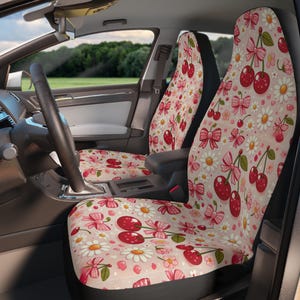 Cherry Car Seat Covers Trendy Cherries Fun Car Accessories, Cute Car Decor, Gifts for Car Lovers, Auto Essentials, Set of 2