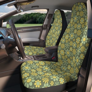Boho Car Seat Covers for Vehicle, Retro Green Seat Cover, Set of 2, Bizarre Car Seat Cover, Bohemian Whimsical Seat Covers for Her