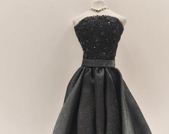 1:12 Handmade Miniature Black Dress