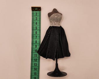 1:12 Handmade Miniature Black and Silver Dress