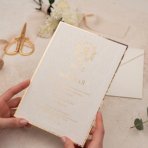 Luxus-Elfenbein Hochzeitseinladung mit Goldfolien Kanten, Elegante Handgemachte Einladung, Klassische Elfenbein Elegant Invite, Premium Karte mit Vergoldeten Kanten