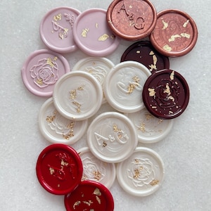 Lámina de oro para sello de lacre, sello de lámina de oro y rosa ruborizado, sello de lámina de oro y blanco perla, sello de lacre de lujo para invitación de boda