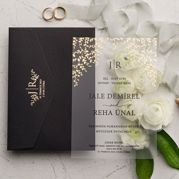 Custom Acrylic Wedding Invitation, Modern Invitation with Elegant Envelope, Gold Foil Invite, Invitation with Wax Seal, Frosted Acrylic