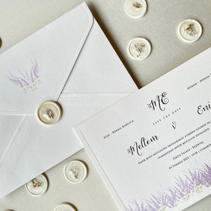 Sello de cera de flores secas para invitaciones de boda, sello autoadhesivo personalizado para invitaciones de boda, sello de cera despegable y pegable, sello hecho a medida imagen 6