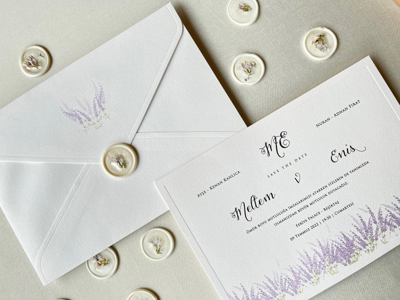 Sello de cera de flores secas para invitaciones de boda, sello autoadhesivo personalizado para invitaciones de boda, sello de cera despegable y pegable, sello hecho a medida imagen 6
