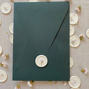 Sello de cera de flores secas para invitaciones de boda, sello autoadhesivo personalizado para invitaciones de boda, sello de cera despegable y pegable, sello hecho a medida imagen 5