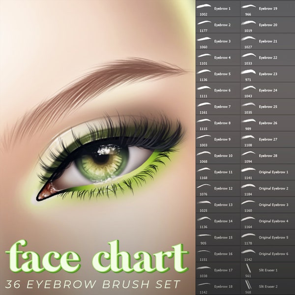 Face Chart 36-Piece Eyebrow Stamp Brush Pack | Photoshop, Procreate, Krita, Clip Studio Paint