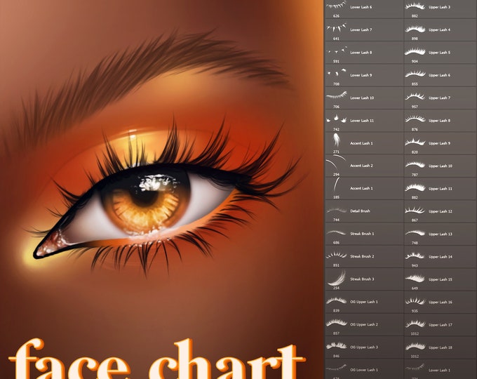 Face Chart 42piece Eyelash Stamp Brush Pack Procreate